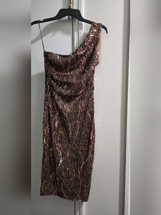 Fashion Nova Dresses & Skirts - Fashion Nova Rose Gold Sequin One-Shoulder Dress